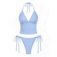thumbnail image 1 of Set Tankini con cordones halter a rayas sin costuras, anudado en el lateral, azul XL, 1 of 5