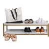 Industrial Compact 10.75” 6-Pair 2-Tier Iron High End Table & Shoe Rack Two-Tone Brown for Entryway Hallway Closet Doorway Bedroom