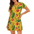 thumbnail image 1 of Balery Colorful Vegetables Camisón de manga corta con cuello redondo para mujer, cómodo y elegante., 1 of 6