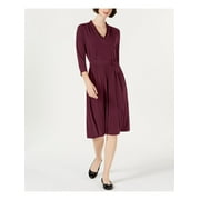 CHARTER CLUB Womens Burgundy 3/4 Sleeve Knee Length Trapeze Dress Petites PL