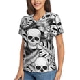 thumbnail image 5 of Yiaed Skull and palm leaves Print Women's T Shirt V-Neck Short Sleeve Shirt Casual Breathable Tee Summer Tops-Medium, 5 of 5