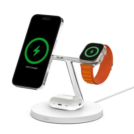 UPC: 0745883836604 | Belkin BoostCharge Pro MagSafe 3-in-1 Wireless Charger for iPhone  Watch and Headphones – 15W Fast Charging for iPhone 15 14  or 13 Series  Apple Watch Fast Charge  and AirPods Charging Station  White
