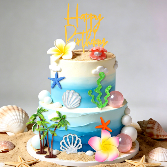 Hawaiian Beach Ocean Cake Topper - 21PCS Tropical Decorations for Summer Party Supplies