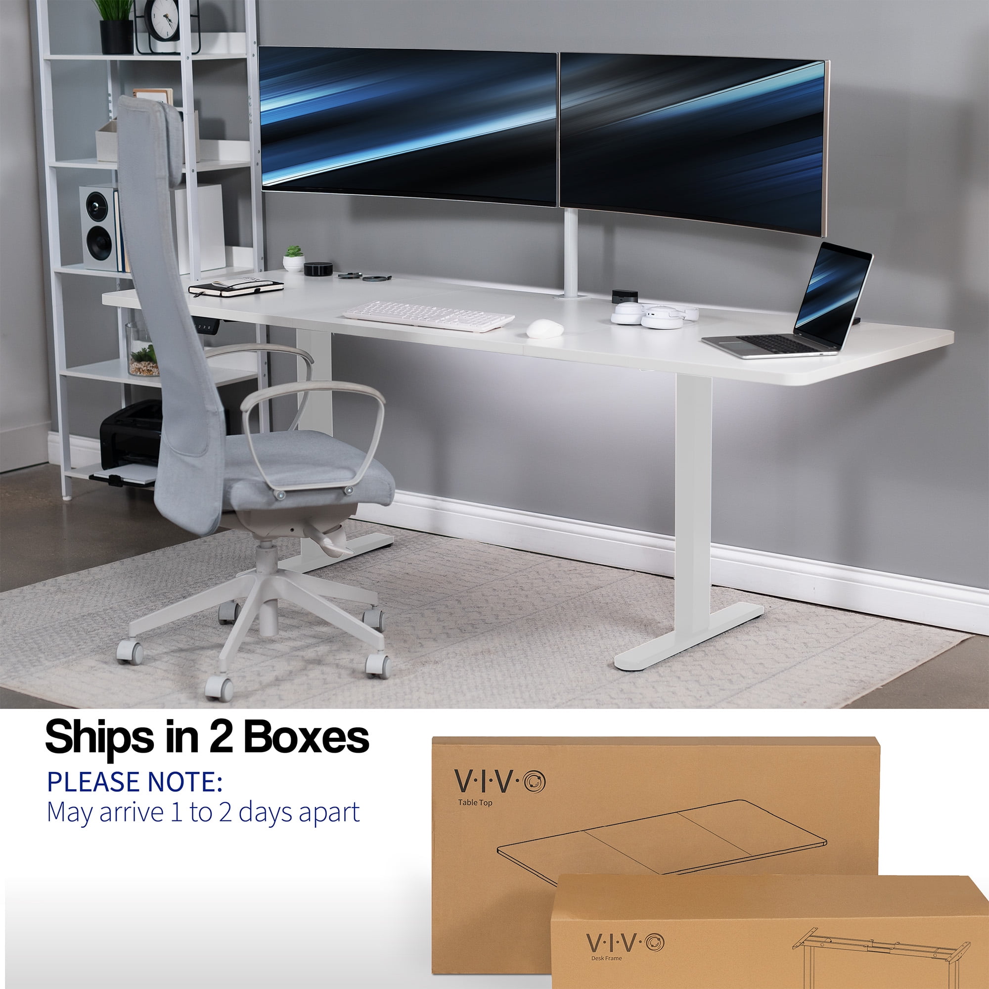 VIVO Electric Dual Motor 83” x 30” Standing Desk, White Top, White Frame
