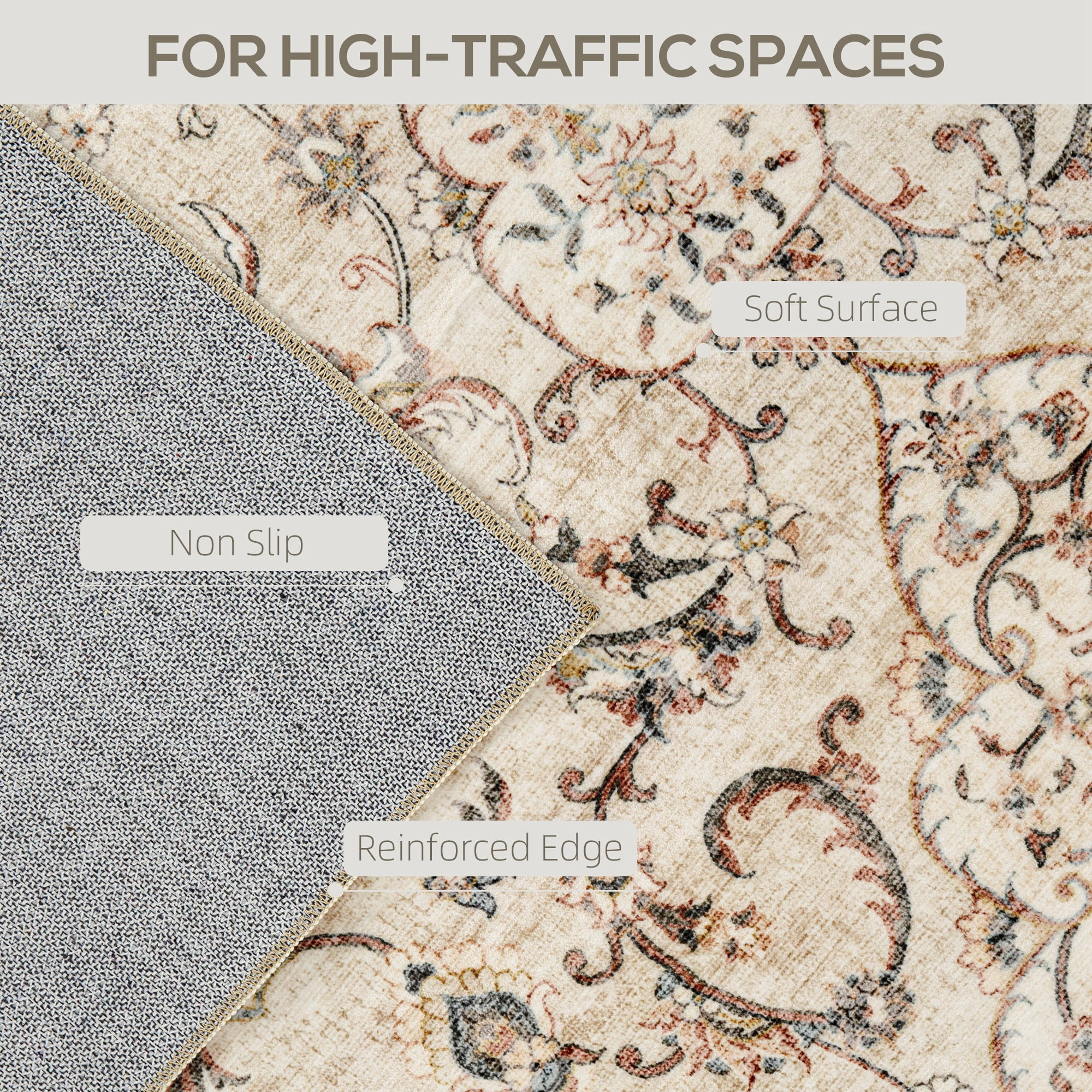 HOMCOM Area Rug 4x6, Machine Washable Rug, Non-Slip Classical Floral Print Floor Carpet for Living Room, Bedroom, Dining Room, Mixed-Brown