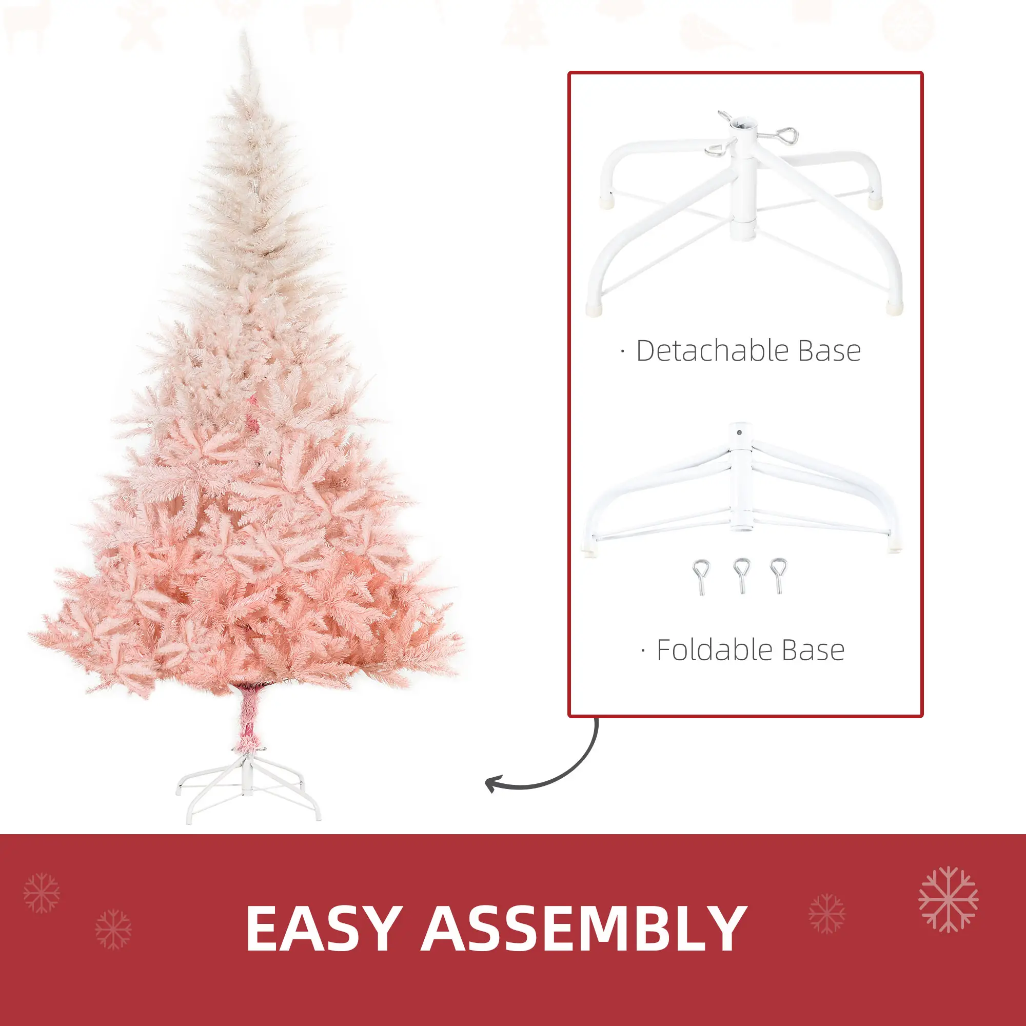 Astoutdoor Christmas Tree with 800 Tips, Pink PVC, 43.25 in x 70.75 in