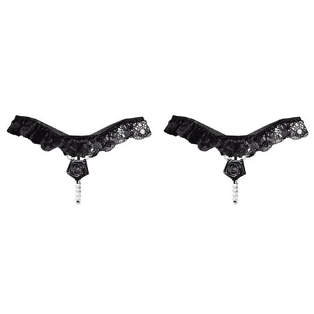 LWNYDPLSD 2 Pack Womens Pearl T Back G String Embroidery Rose Flowers Beaded Thong Panty Underwear Low Rise T-Back Underpants Valentines Day Gifts for Her