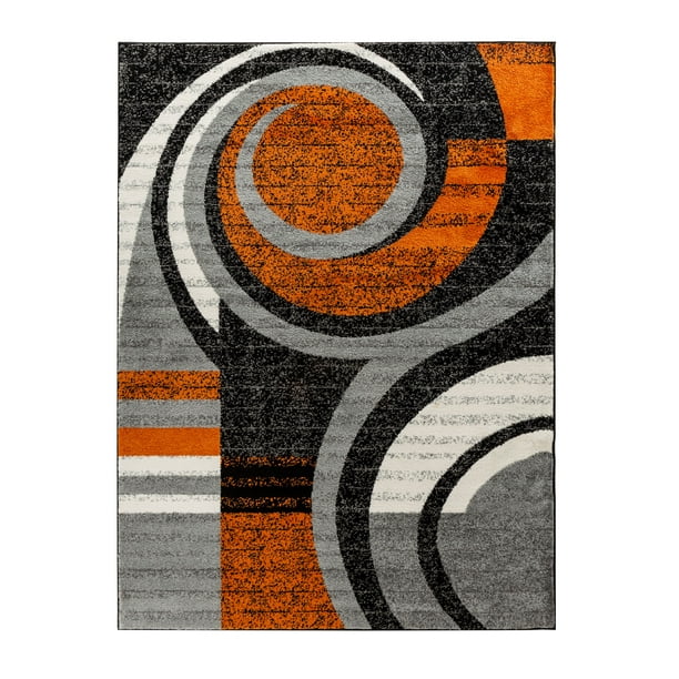 Oxford Collection Rugs - Orange, Black, Grey, White, Swirls Retro