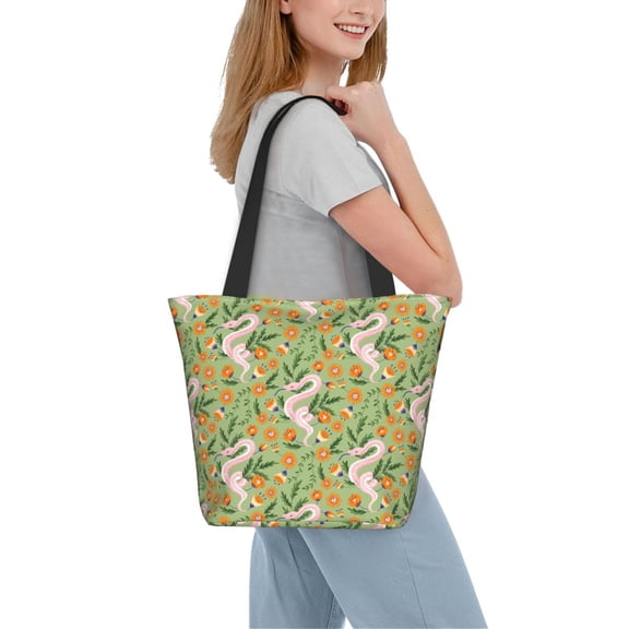 Kdxio Snake And Floral Women Reusable Grocery Bags Foldable Ripstop,Reusable Shopping Bags for Shopping,Gym,Gift