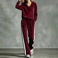 thumbnail image 4 of VBVC Women's 2 Piece Velour Side Stripe Sweatsuit , Cowl Neck Top and Wide Leg Pants for Women , Ladies' Fall Winter Lounge Set with Pockets, S-5XL, 4 of 5