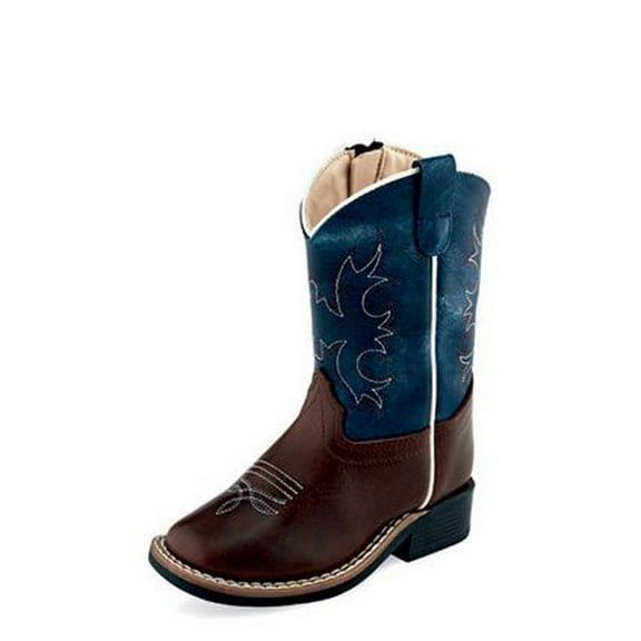 Old West Western Boots Boys Contrast Leather TPR Outsole Blue BSI1914