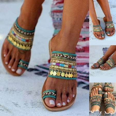 

Hvyes Flip Flops Sandals for Women Open Toe Two Strap Slip On Flat Sandals Casual Summer Artisanal Greek Style Boho Slippers Size 6.5