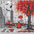 thumbnail image 1 of Whimsical Halloween Shower Curtain with Black Cat, Gothic & Pumpkins, 1 of 4