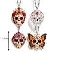 thumbnail image 3 of 4 Pcs Day of the Dead Sugar Skull Hanging Ornaments 3.15 Inch Acrylic Decoration with Bead Chains Halloween and Dia de los Muertos Decor for Door and Tree, 3 of 6