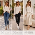 thumbnail image 7 of Women's V Neck Ribbed Knit Long Sleeve Tops Casual Bishop Sleeve Pullover Shirts for Fall Daily Wear, 7 of 7