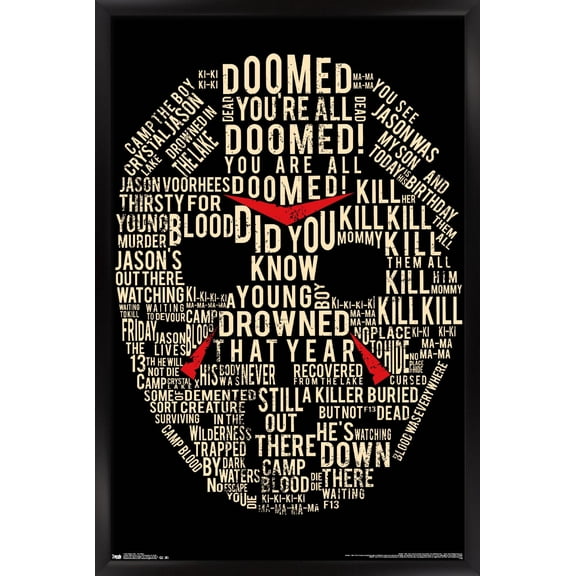 Friday The 13th - Text Mask Wall Poster, 22.375" x 34", Framed