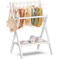 Baby Clothing Rack for Baby Shower Pets Dolls, Baby Clothes Rack with Storage Shelf & Double Rods, Toddler Clothes Rack, Mini Closet Baby Shower Rack (White)