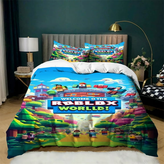 Roblox Bedding Set 3pcs Ultra Soft Duvet Cover Set for Kids Teen Lightweight Comfortable Quilt Cover with Pillowsham