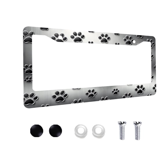 Aluminum Dog Paw Print US Standard License Plate Frame (12x6 Inch) for Cars, Trucks, SUVs - Automotive Metal Tag Holder with Mounting Hardware (1 Pack)