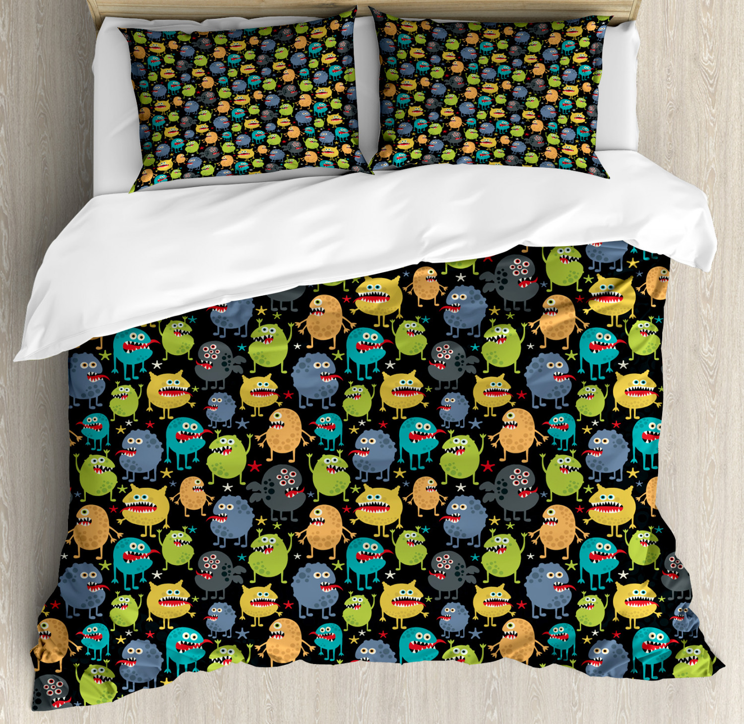 Alien Duvet Cover Set King Size, Cute Funny Characters Cartoon Style ...