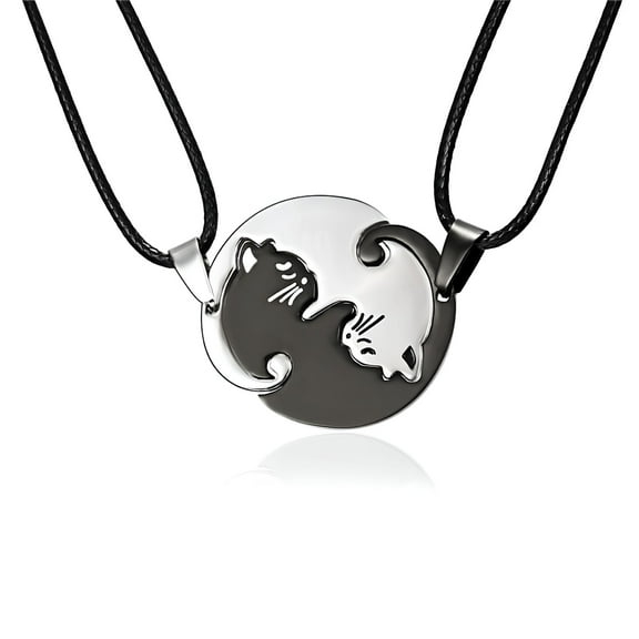 DESIGNICE Stainless Steel Cat Puzzle Piece Matching Pendant Necklace Couple Friendship Neck Chain