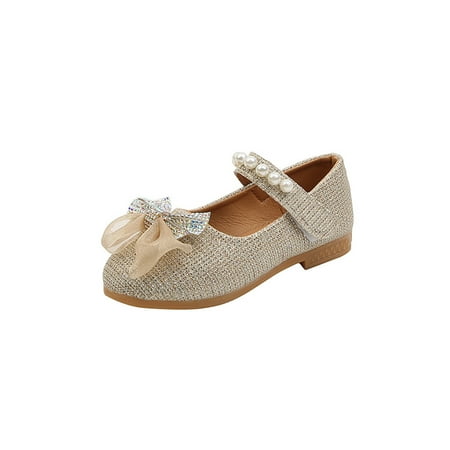

Lacyhop Children Flats Bowknot Mary Jane Sandals Ankle Strap Dress Shoes Performance Cute Princess Shoe Anti-Slip Comfort Gold 11C