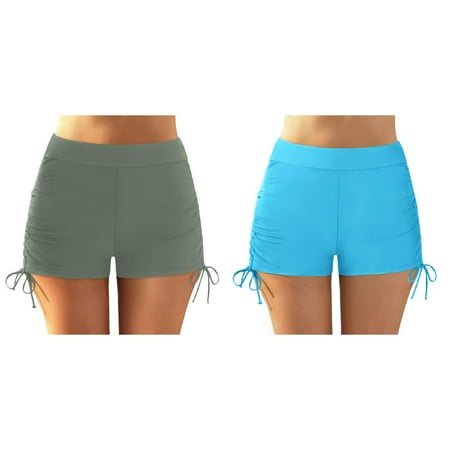 (2-Pack) 2025 New Women Plus Size High Waist Bikini Bottoms Swim Swimsuit Romper for Women Briefs Beach Shorts Ruched Bottom High Cut Swim Bottom Full Coverage Swimsuit Bottom Sports Yoga