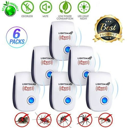6 PK [NEW UPGRADED] LIGHTSMAX - Ultrasonic Pest Repeller - Electronic Plug -In Pest Control Ultrasonic - Best Repellent for Cockroach Rodents Flies Roaches Ants Mice Spiders Fleas