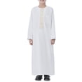 thumbnail image 3 of Otqutp Boys Arab Thobe Muslim Kaftan Kids 𝗜slamic Clothing Ethnic Trim Ramadan Prayer Clothing Long Sleeve Arabic Robe Dress, 3 of 7