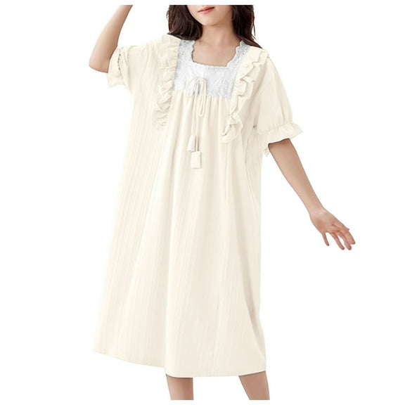 Princess Nightgown 4T Girls Nightgowns Sleepwear Summer Princess Sleep Dress Lace Ruffle Short Sleeve Pajamas Kids Soft Nightgown