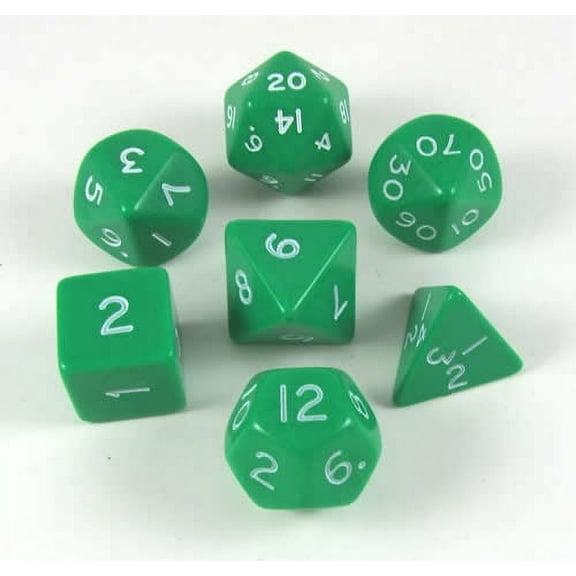 Green Jumbo Dice with White Numbers D6 24mm (15/16in) Set of 7 Koplow Games