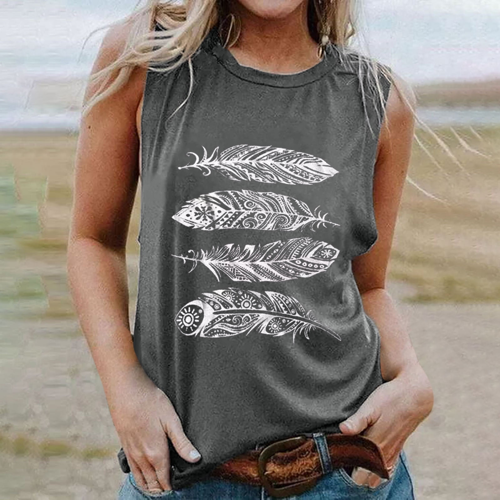 feather print tank top