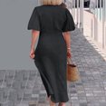 thumbnail image 7 of Sakmal Sun Dresses for Women 2024 Solid Puff Sleeve Short Sleeve Black Comfort Fit Maxi Shirt Dress, 7 of 7