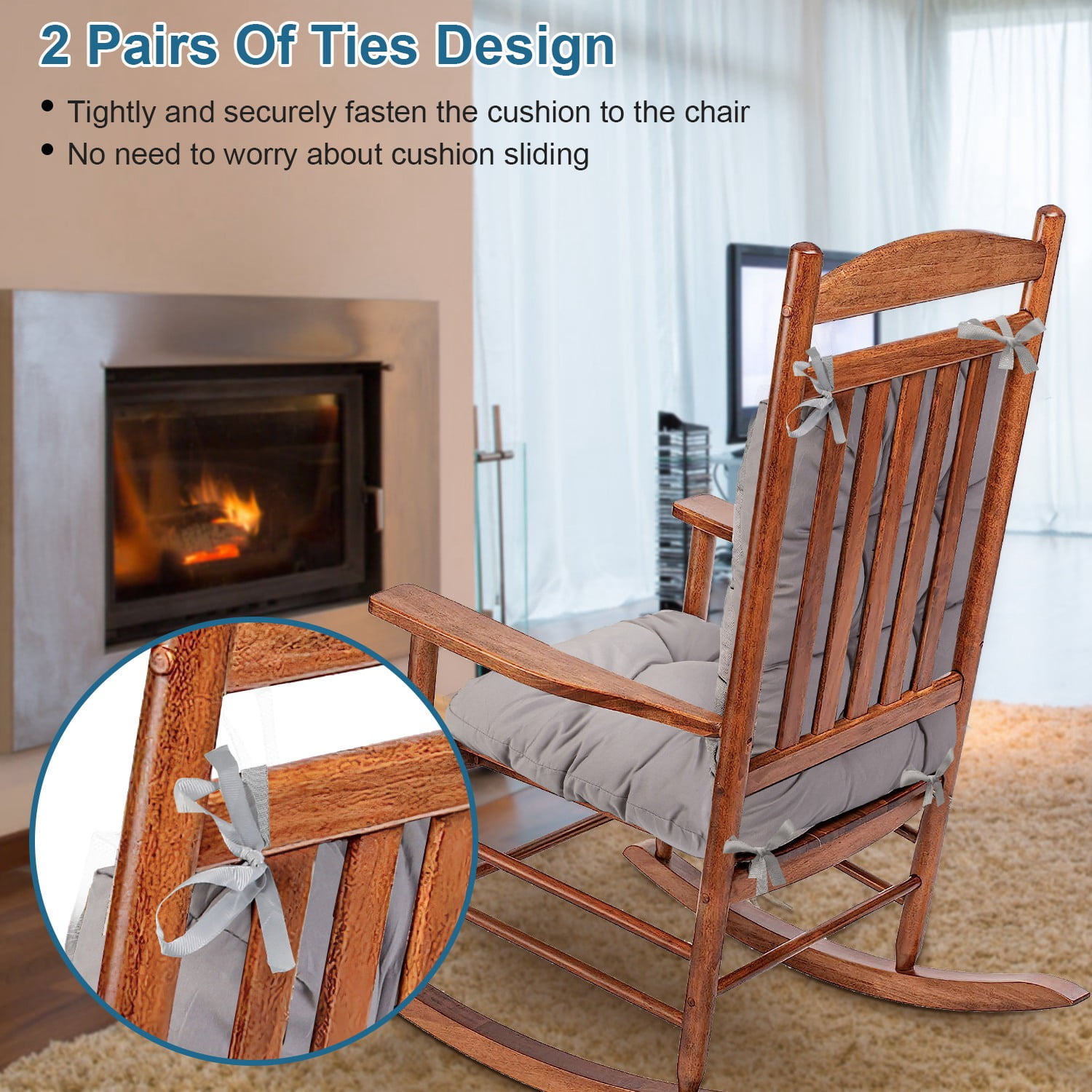 Outdoor Rocking Chair Cushion Upper and Lower Rocking Chair Seat Cushion Set with Non-Slip Ties for Indoor Outdoor Coffee Mimosa Leaves