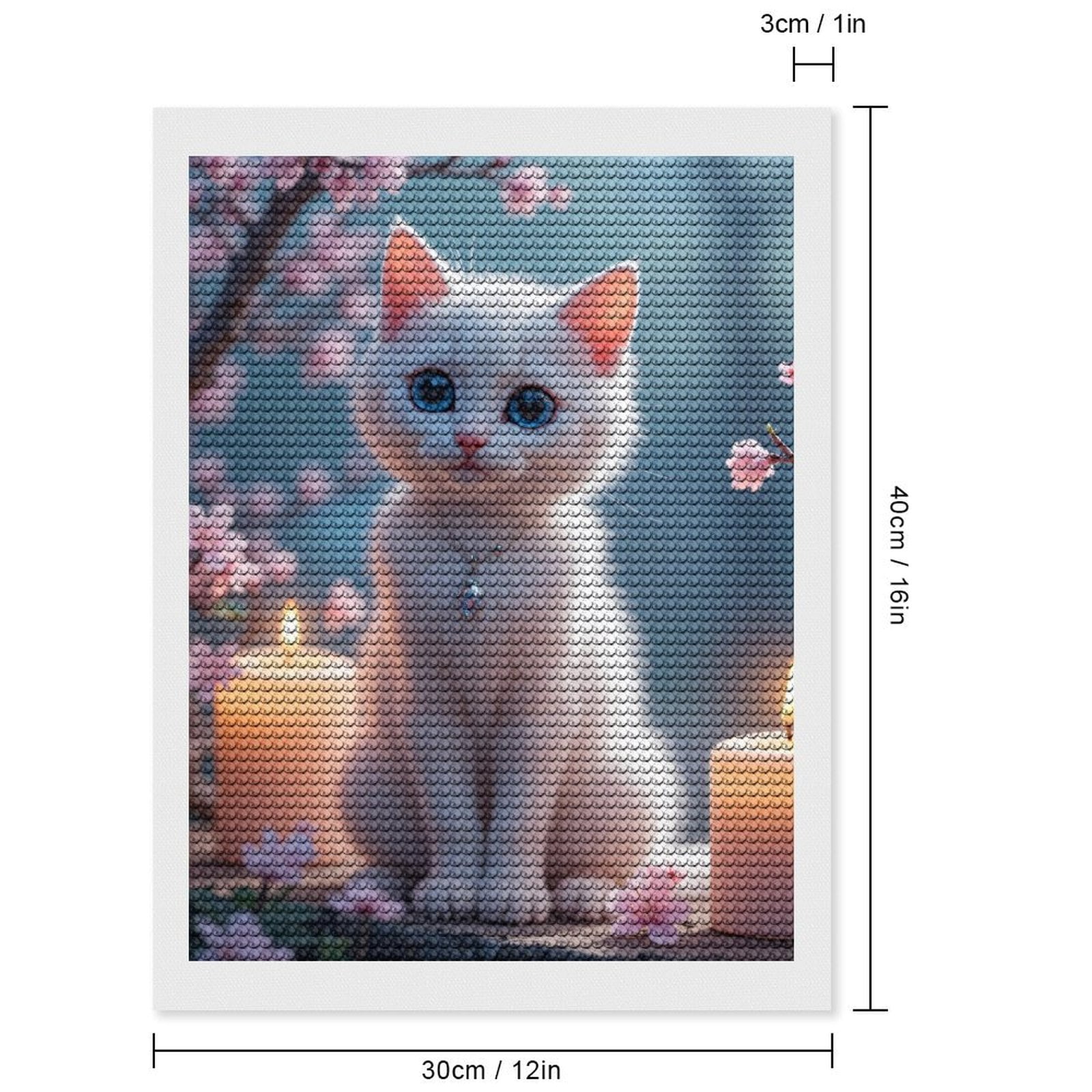 Diamond Art Kits for Adults, White Kitten Blossoms Candles Necklace 5D Diamond Painting Kits for Adults Beginners, DIY Full Drill Diamond Painting, Gem Art and Crafts 12x16