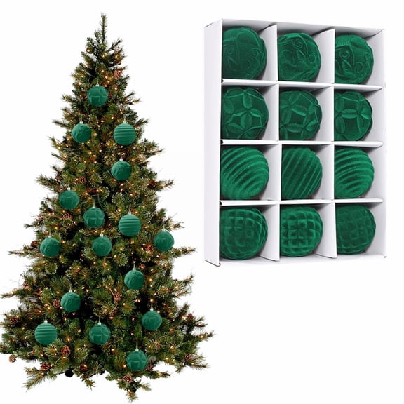 PPKVUFD 2.36 inch Christmas Tree Ornaments Velvet Balls,12PCS Flocked Decoration Balls Ornaments Sets for Christmas 2025 Dark Green