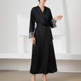 thumbnail image 3 of Gibobby Albornoz mujer de dormir larga con cinturón de encaje para mujer Camisón de satén cómodo Albornoz con frente abierto para otoño e invierno Ropa de dormir (Negro,CH), 3 of 4