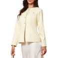 thumbnail image 4 of INSPIRE CHIC Elegant Work Blazer for Women's Collarless Button Down Long Sleeve Peplum Jackets S Beige, 4 of 6