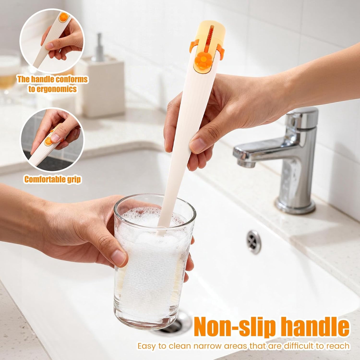 2Pcs 5 in 1 Water Bottle Cleaning Brush Set, Multifunctional Baby Bottle Scrubber Brush Removable Cup Mouth Straw Gap Cleaner Tool for Home Kitchen