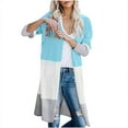 thumbnail image 1 of Cardigans Longs pour Femmes Légers Cardigan à Panneaux à Rayures Contrastantes avec Poches Veste Longue, 1 of 7