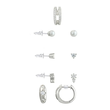 Believe by Brilliance Fine Silver Plated Four Pair Earring Set with Ear Cuff