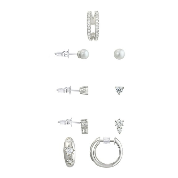 Believe by Brilliance Fine Silver Plated Four Pair Earring Set with Ear Cuff