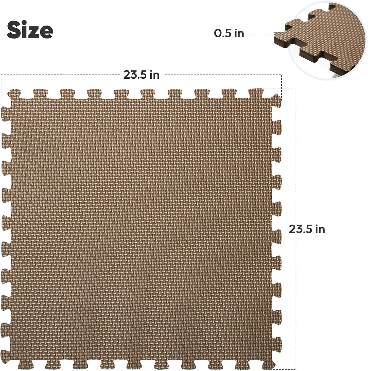 Home Gym Mat, Puzzle Exercise Mat, EVA Interlocking Foam Floor Tiles for Home Workout Equipment and Kids' Play Areas - Brown, 24 in x 24 in x ½ in - 24 Tiles
