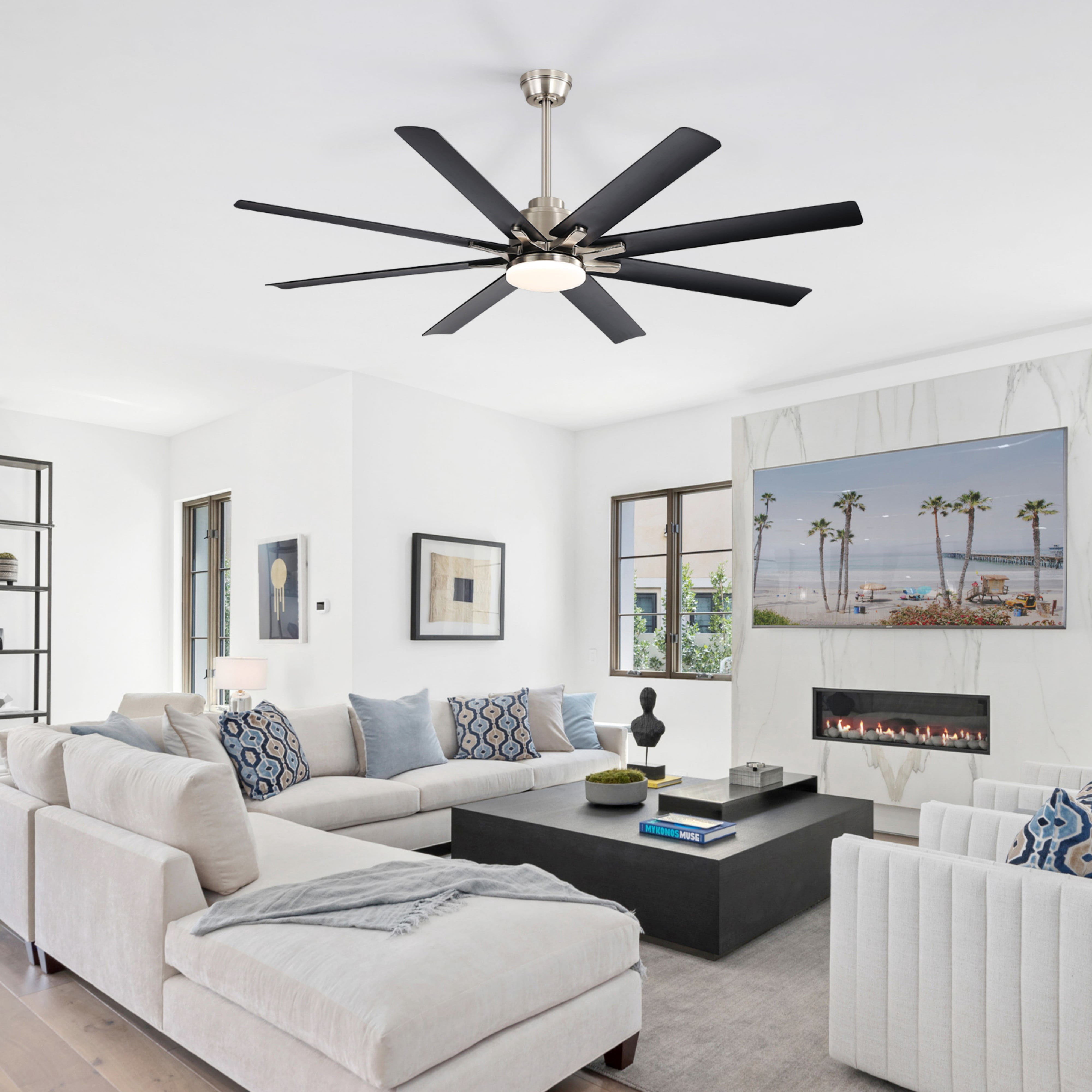 Sofucor 52" Modern Black Ceiling Fan with Light ,Phone APP and Remote,Voice Control