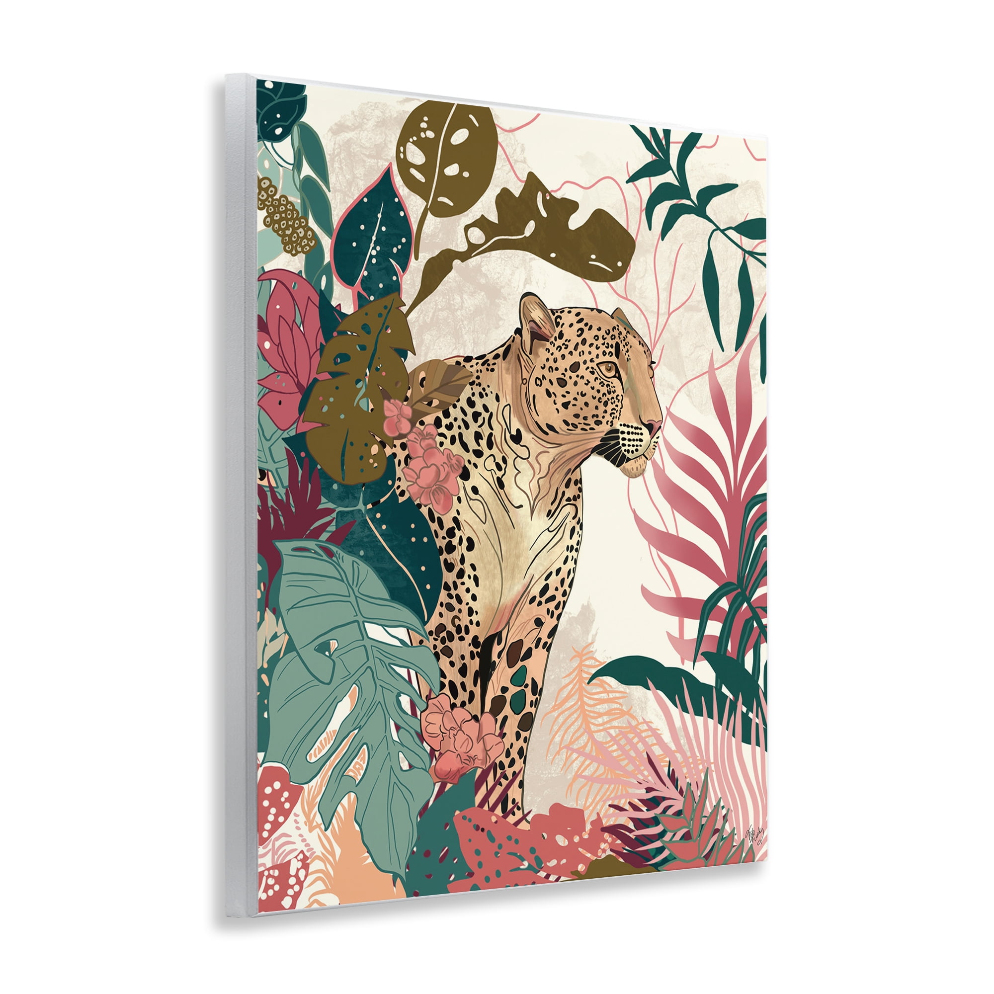 Stupell Industries Cheetah Tropical Leaf Pattern Animals & Insects Painting Unframed Art Print Wall Art, 11 x 14