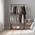 thumbnail image 3 of ACTDAYS Clothes Rack with Double Hanging Rod, Rolling Garment Rack with 360° Wheels for Bedroom Closet Storage, Bathroom, Laundry, Black, 3 of 10