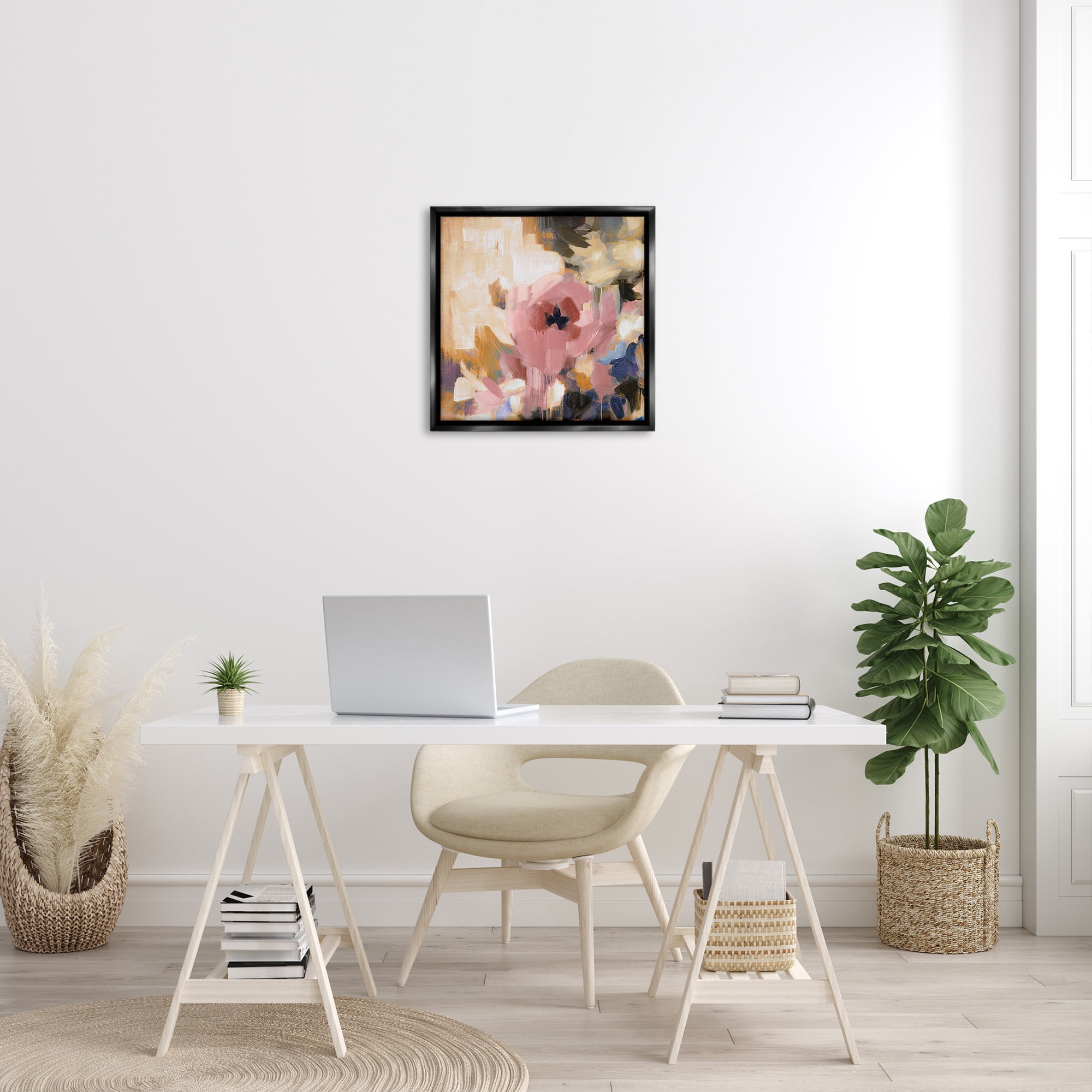 Stupell Industries Abstract Pink Blossom Botanical & Floral Painting Black Floater Framed Canvas Art Print Wall Art, 25 x 25