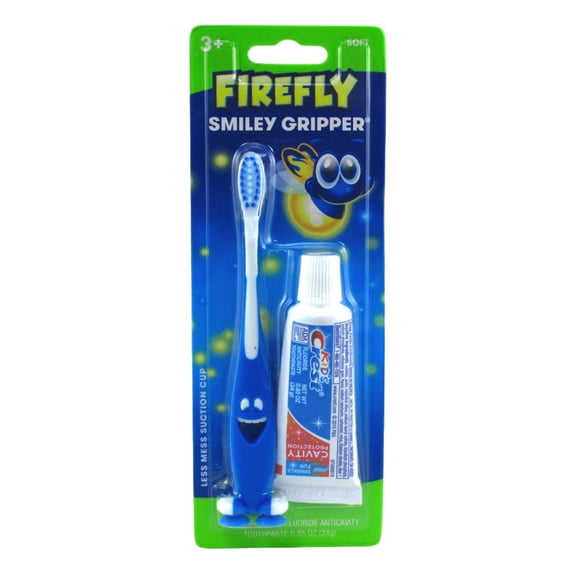 Firefly Toothbrush Kit, Soft Bristles with Smiley Gripper & Floride Toothpaste