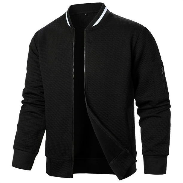 pstuiky mangas largas para hombre, Chaqueta de manga larga con cuello alto y cremallera de color liso para hombre camisetas de hombre l