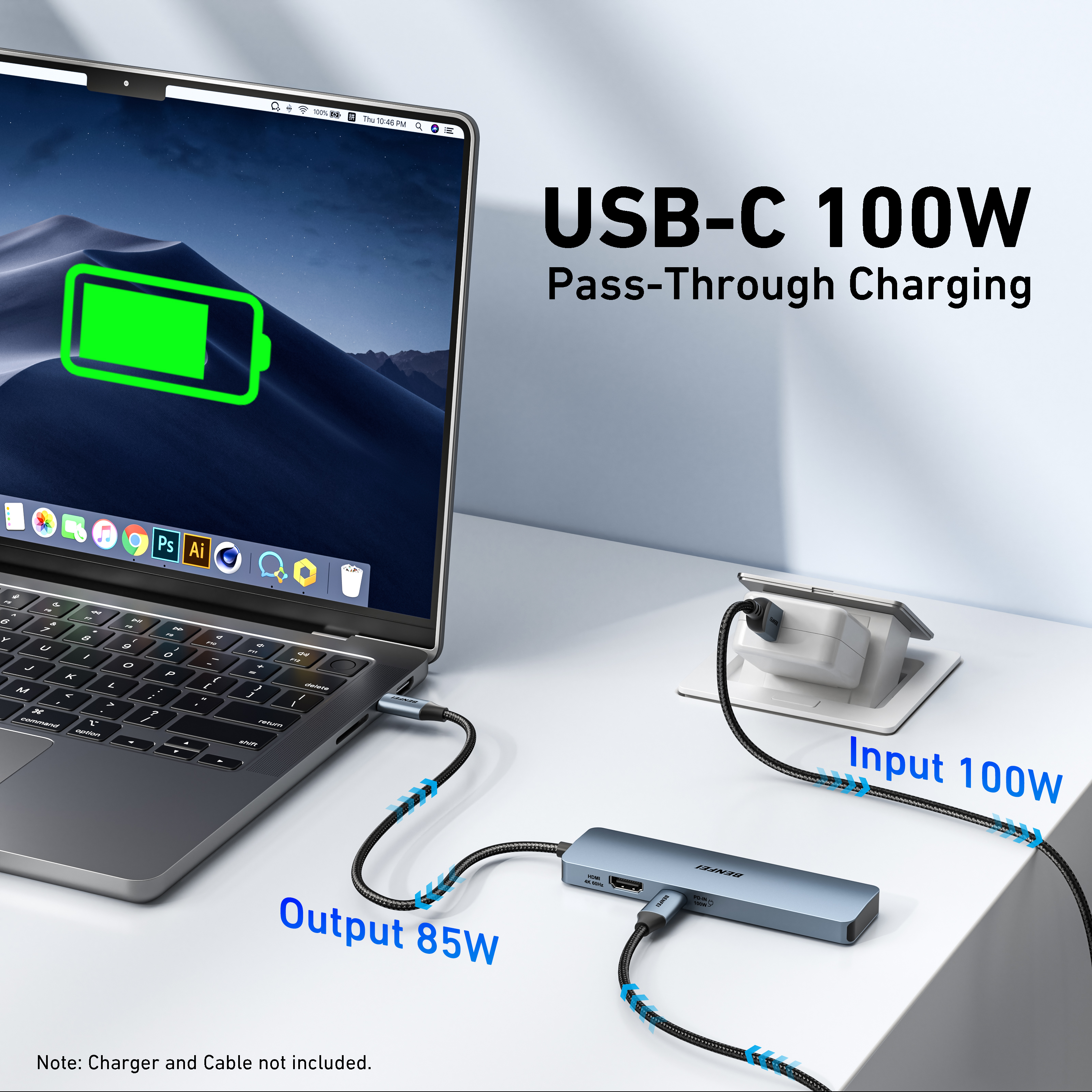 BENFEI USB C HUB 6-in-1 with HDMI(4K@60Hz), 100W Power Delivery, 10Gbps 2*USB-A and 2*USB-C